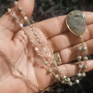 Moonstone and Gold Teardrop Pendant Necklace